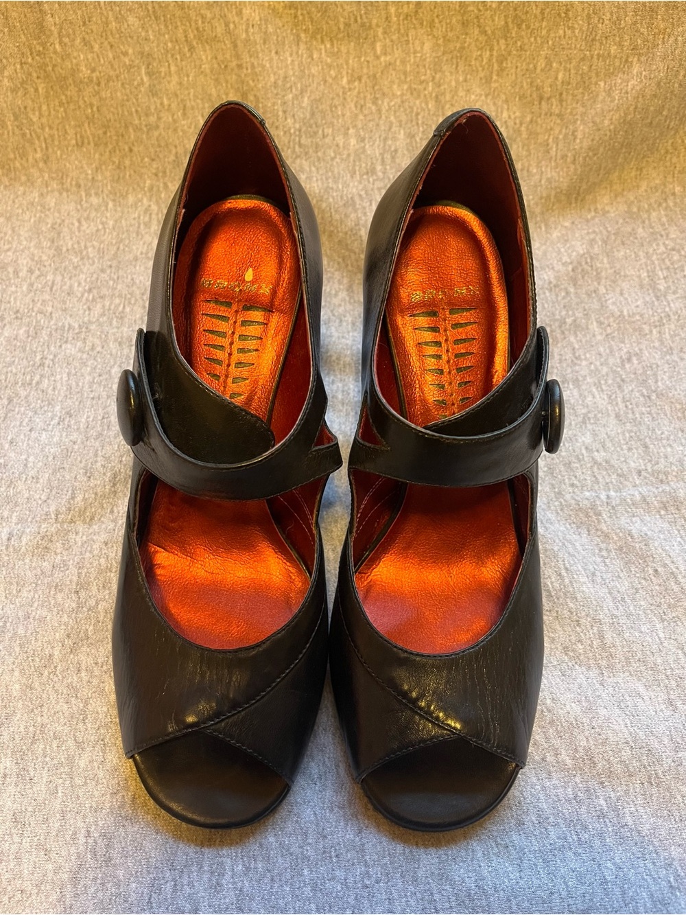 Bronx Black Peep Toe Mary Jane Heels Sz 9